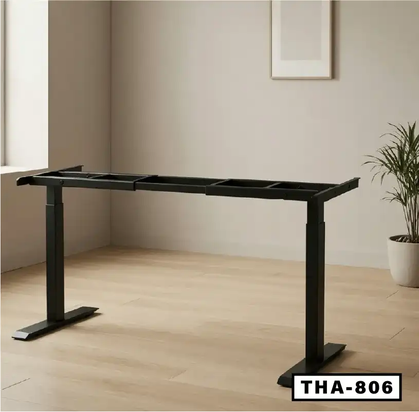 Adjustable standing computer desk frame THA-806 in modern home office setting