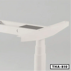 Adjustable standing computer desk frame in white with THA-810 model label, light background