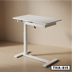 Modern white adjustable standing desk THA-815 for home office use on wooden floor