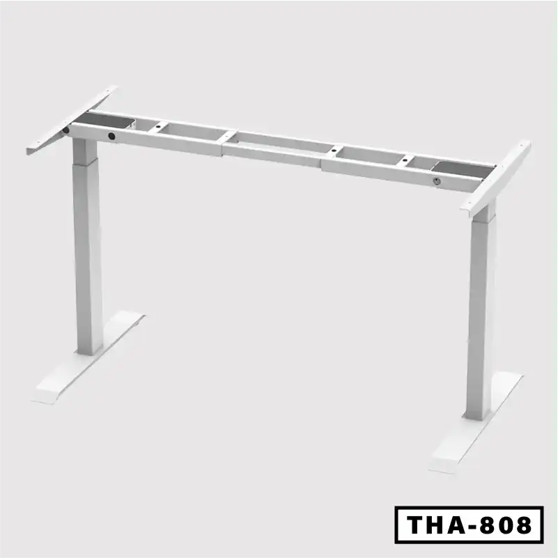 White standing desk frame with dual motors and adjustable height, model THA-808