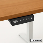Wood standing desk with digital height control panel and white metal legs, THA-808 model