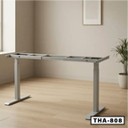 Height adjustable standing desk frame with double motors in a modern office setting