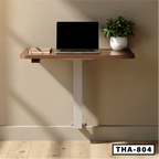 Wall-mounted standing laptop table with plant, notebook, and modern minimalist design