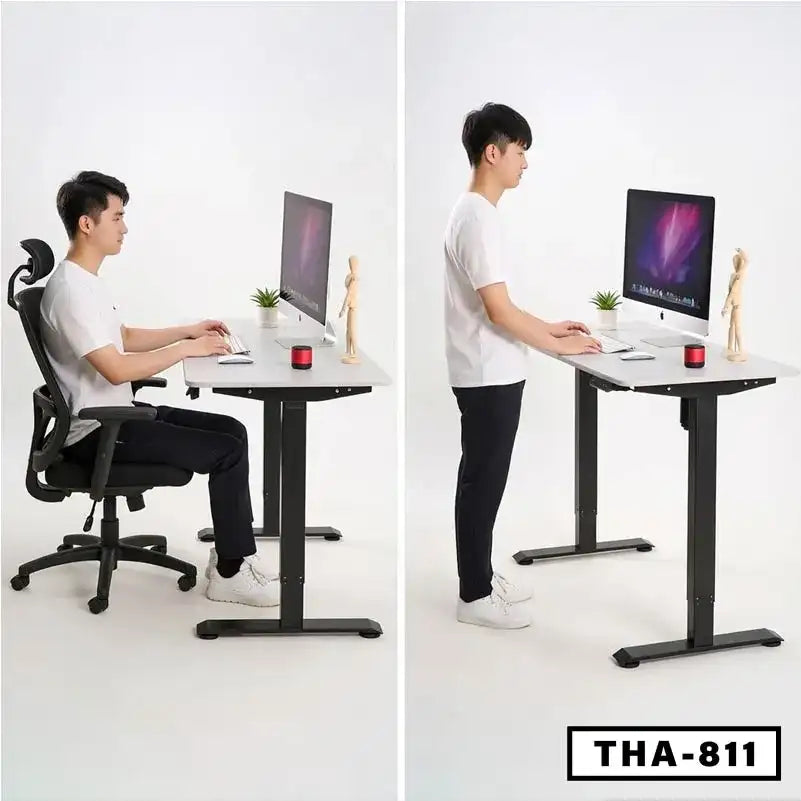 Adjustable height standing desk THA-811 with computer, for ergonomic home office setup