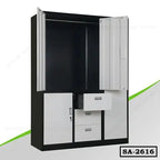 Steel almirah with double doors, lockable drawers, and storage compartments for home or office