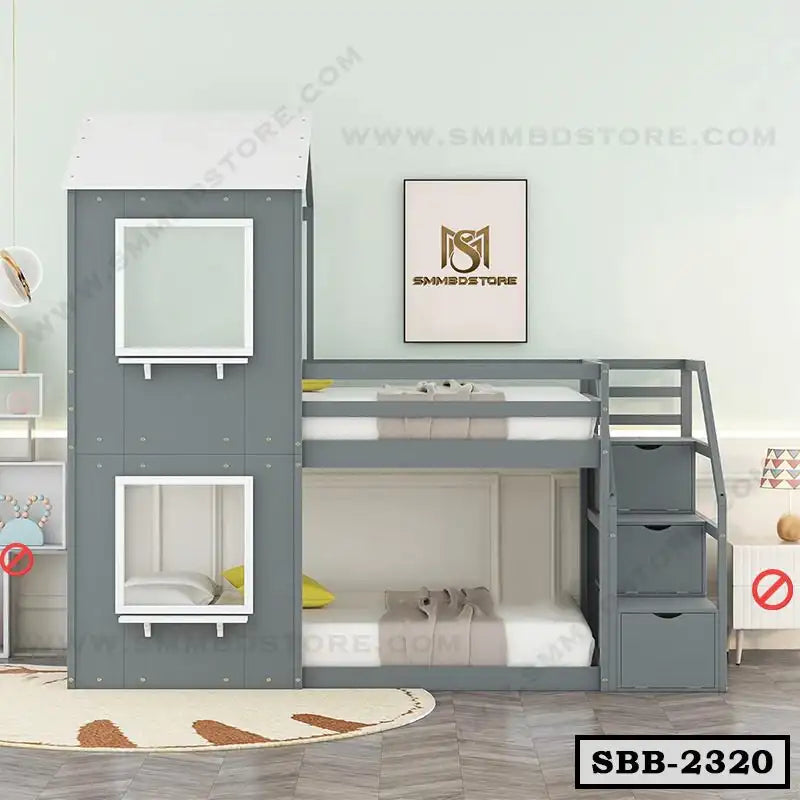 Twin Over Twin House Metal Bunk Bed with Storage Stairs SBB-2320 Secondary image