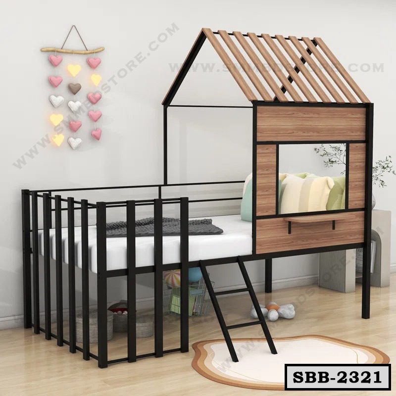 Twin Size Metal House Loft Bed with Roof and Window SBB-2321