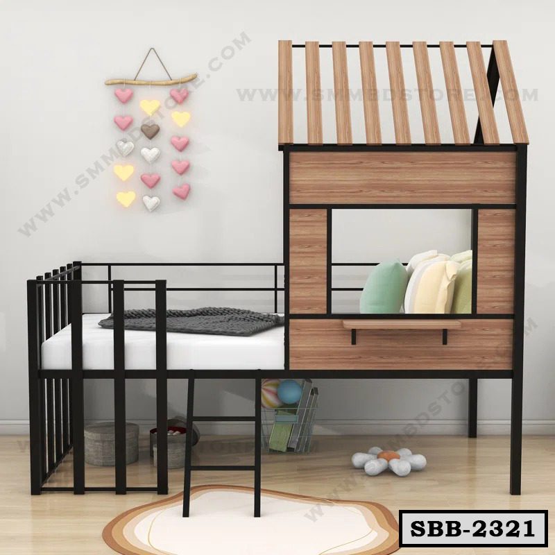 Twin Size Metal House Loft Bed with Roof and Window SBB-2321