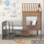 Twin Size Metal House Loft Bed with Roof and Window SBB-2321