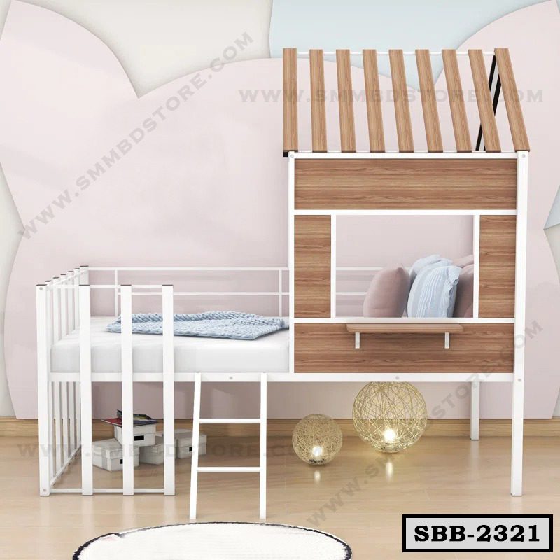 Twin Size Metal House Loft Bed with Roof and Window SBB-2321