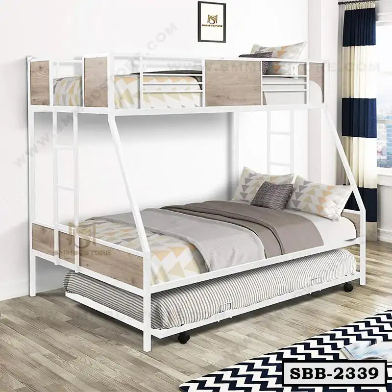  Bunk Bed with Extra Bed and Two Side Ladders-SBB-2339-SMM BD STORE