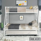 Modern white steel bunk bed with trundle in a stylish bedroom setting