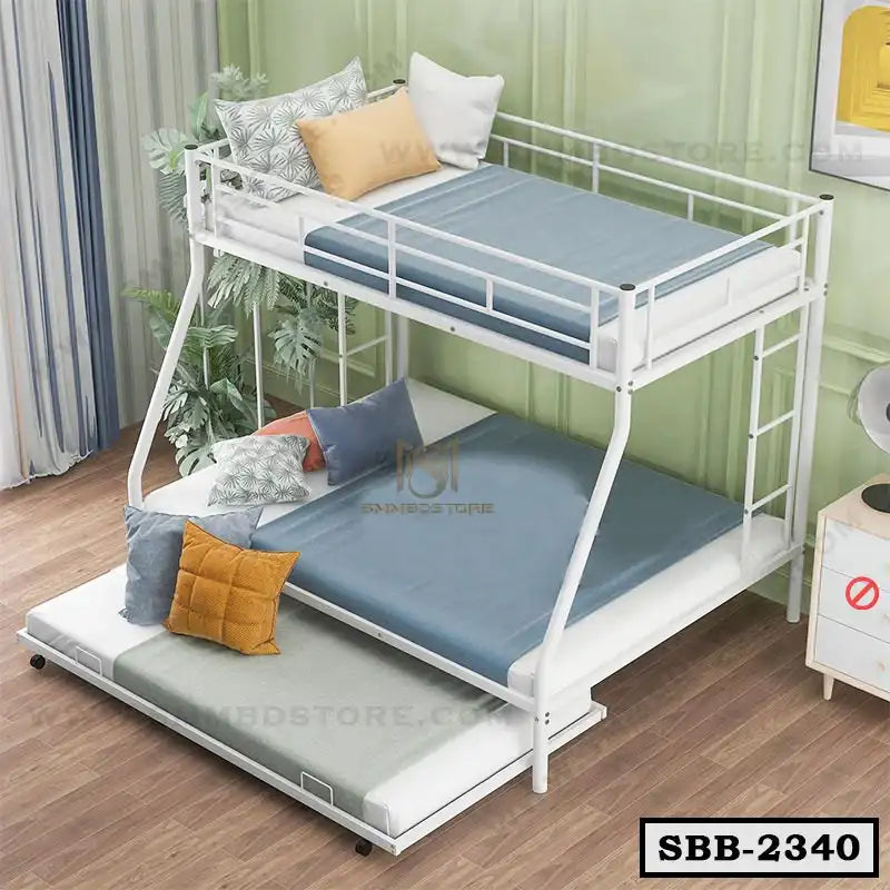 Triple Metal Bunk Bed with Two Side Ladders-SBB-2340-SMM BD STORE