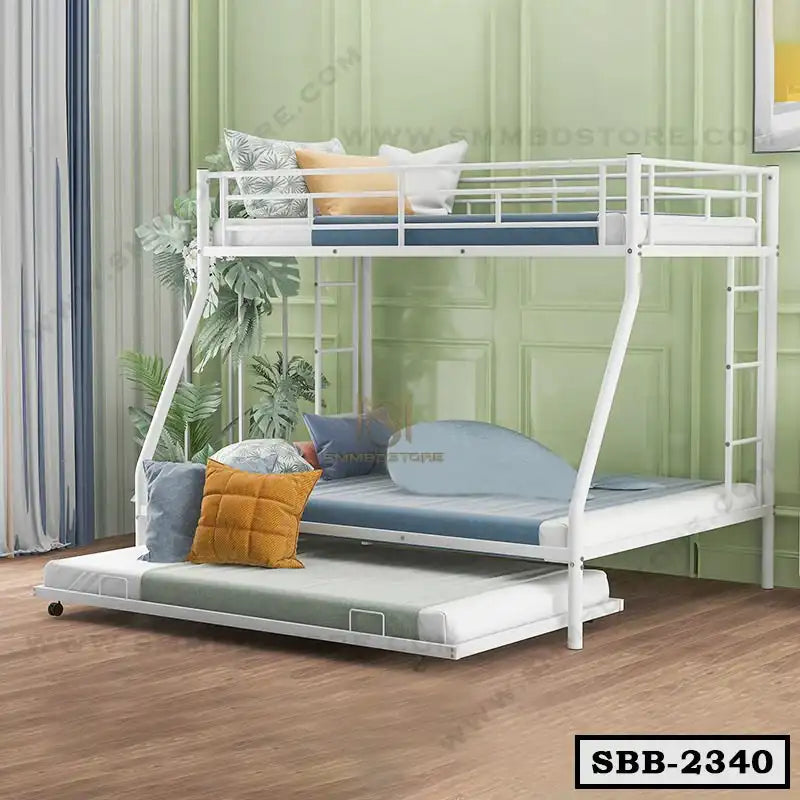 Triple Metal Bunk Bed with Two Side Ladders-SBB-2340-SMM BD STORE