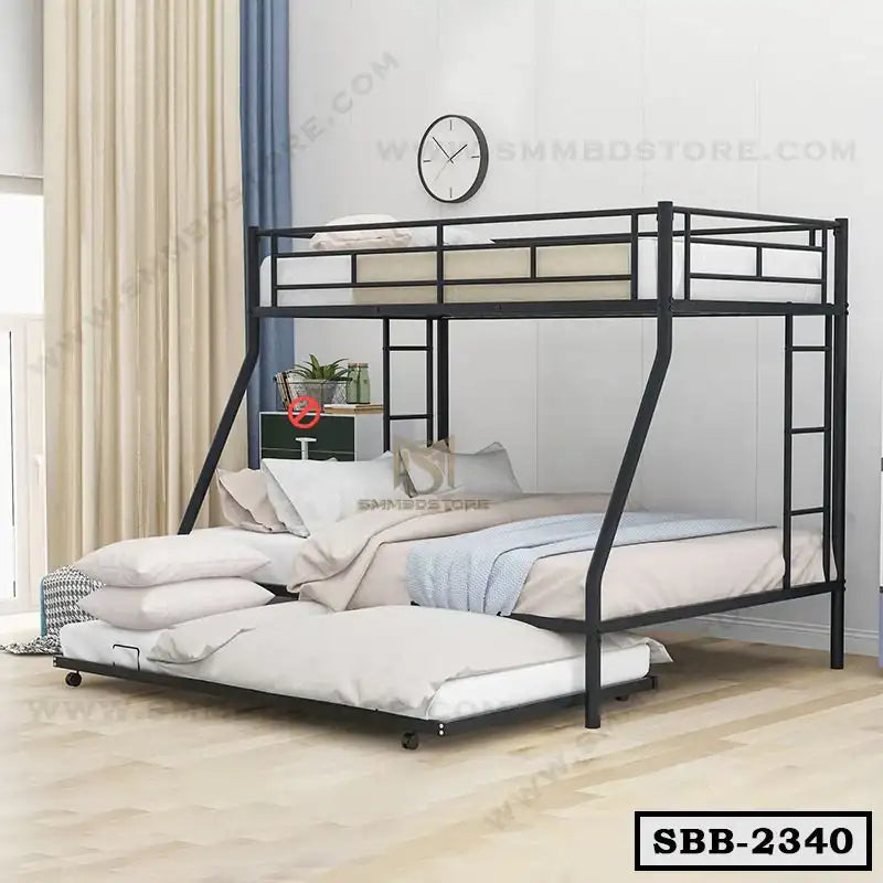 Triple Metal Bunk Bed with Two Side Ladders-SBB-2340-SMM BD STORE