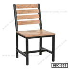 Modern steel dining chair with natural wood seat and slatted backrest, model SDC-553