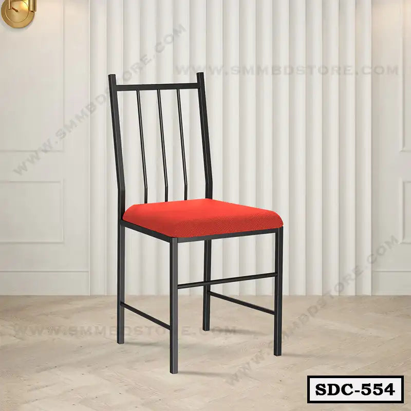 Modern steel dining chair with red cushioned seat, black metal frame, model SDC-554 Main image