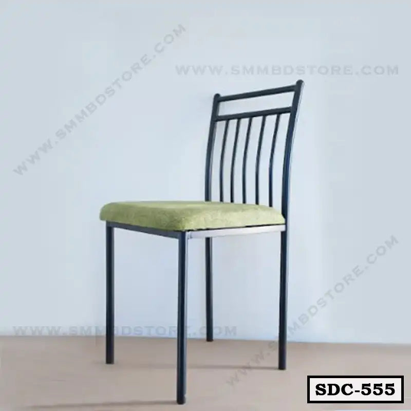 Modern steel dining chair with green cushioned seat and black metal frame, model SDC-555 Main image