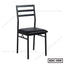 Modern black steel dining chair with cushioned seat, minimalist design, isolated on white background