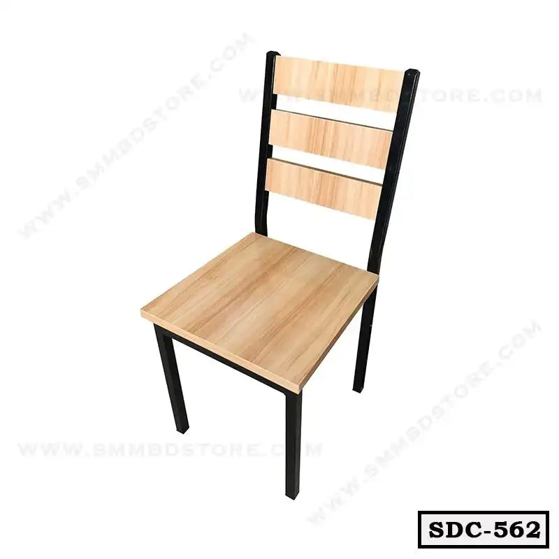 Modern steel dining chair with light wood seat and back, black metal frame, model SDC-562