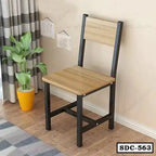 Modern steel dining chair with wooden seat and backrest placed in a contemporary room
