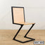Modern steel frame dining chair with wooden seat and backrest, minimalist Z-shaped design