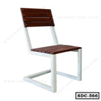 Modern steel dining chair with white frame and slatted wooden seat and backrest