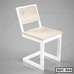 Modern steel frame dining chair with light wood seat and back, minimalist design