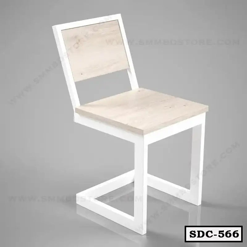 Modern steel frame dining chair with light wood seat and back, minimalist design