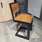 Modern steel dining chair with wood seat and backrest, minimalist design, for home or office