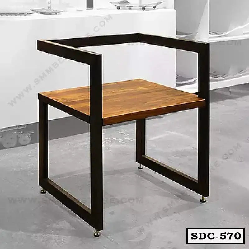 Modern steel dining chair with wooden seat, minimalist design, ideal for home or office. Main image