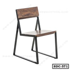 Modern steel dining chair with wooden seat and backrest, minimalist black metal frame