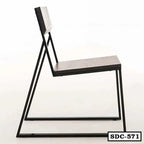Modern steel dining chair with black metal frame and wooden seat, minimalist design