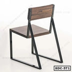 Modern steel dining chair with dark wood seat and backrest, minimalist industrial design