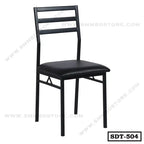Black steel dining chair with cushioned seat and minimalist modern design