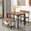 Modern steel dining table set with wood finish, two chairs, and bench in bright room