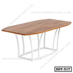 Modern steel dining table with wooden top and white metal legs