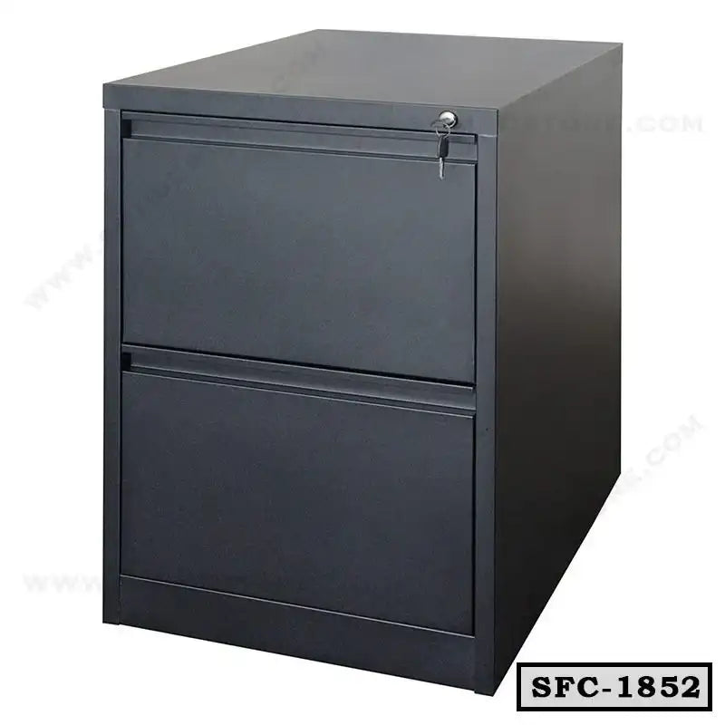 Black steel file cabinet with two drawers and secure lock, model SFC-1852