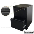Black steel file cabinet SFC-1852 with lock and open drawer, office storage furniture