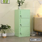 Mint green steel file cabinet with three lockable doors in modern home office setting