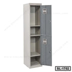 Steel locker with two doors, four shelves, open section, for office or home storage.