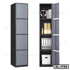 Tall steel office locker with four lockable doors, shelves for files and storage, model SL-1704