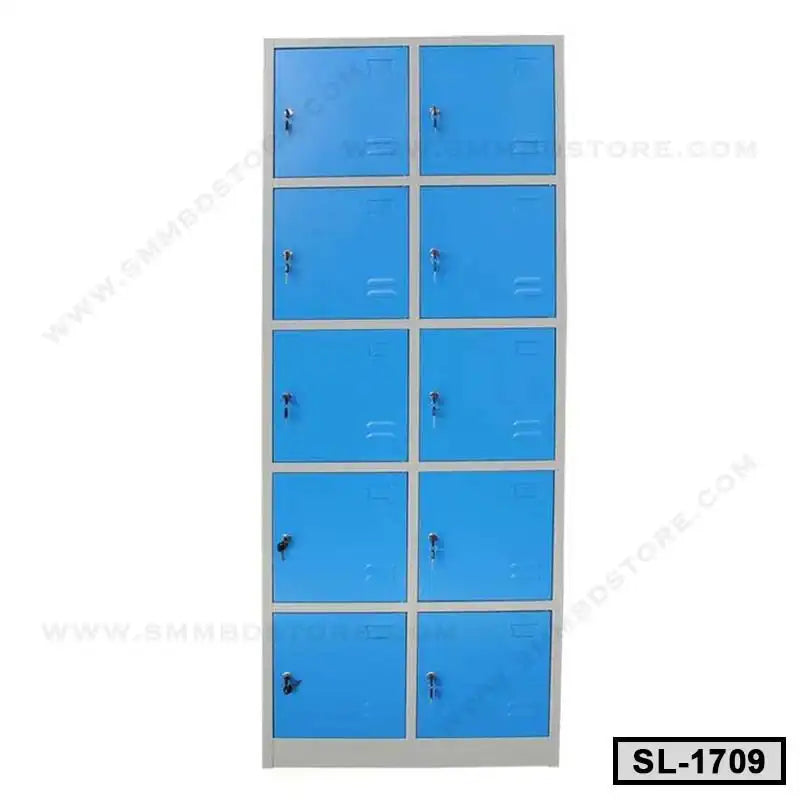 Steel locker cabinet with ten blue doors and secure locks, ideal for office or school storage Main image