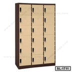 Steel locker cabinet with 15 beige doors for office or home storage, model SL-1711.