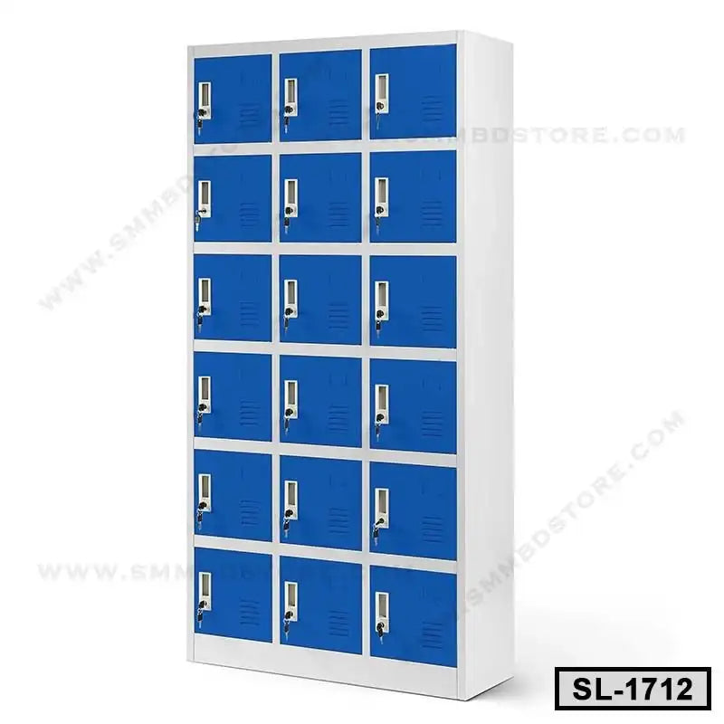 Steel locker cabinet with fifteen blue lockable compartments for office or school storage Main image
