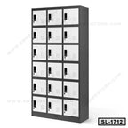 Black and white 15-door steel locker cabinet for office or school storage
