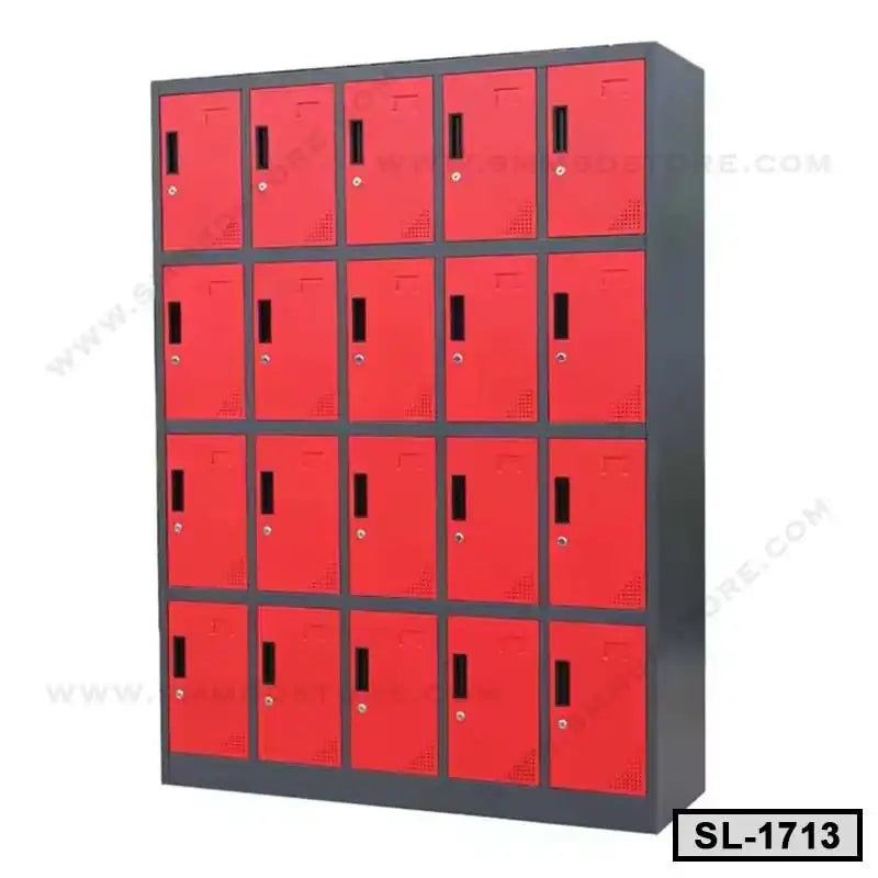 Steel locker cabinet with 18 red doors, ideal for office and storage organization Main image