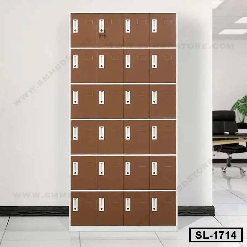 Brown steel office locker cabinet with multiple lockable compartments in a modern office setting Main image