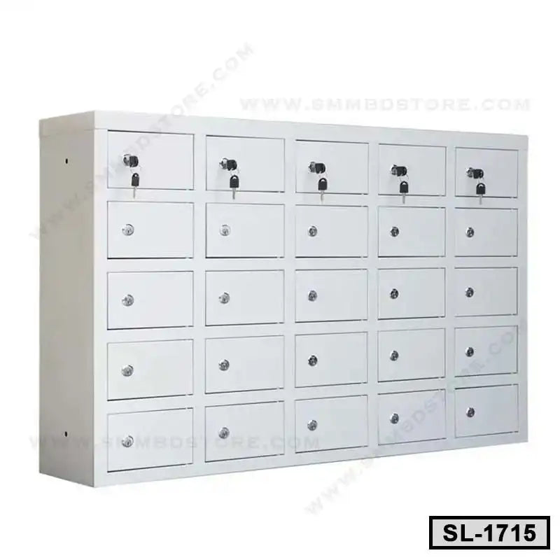 White steel locker cabinet with 25 lockable compartments for office or home storage Main image