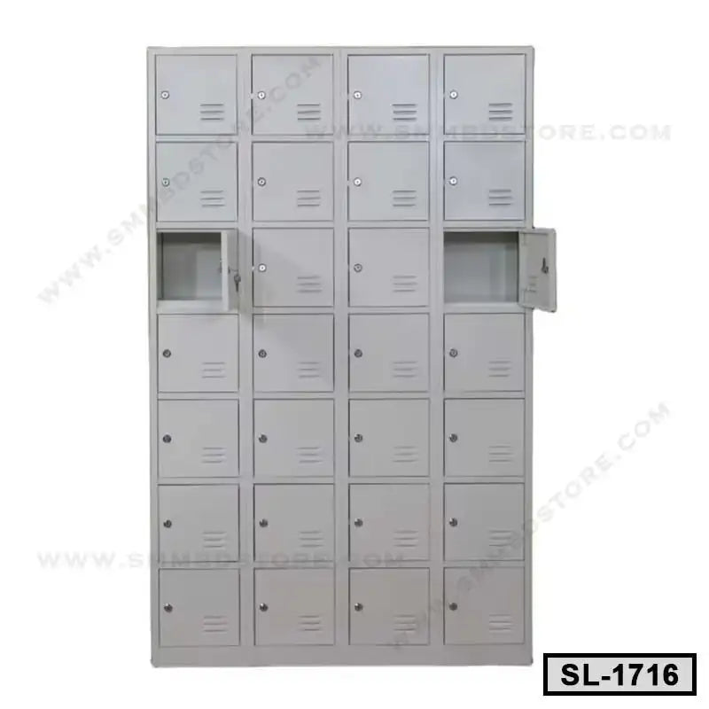 Multi-compartment steel locker cabinet with lockable doors for office or gym storage